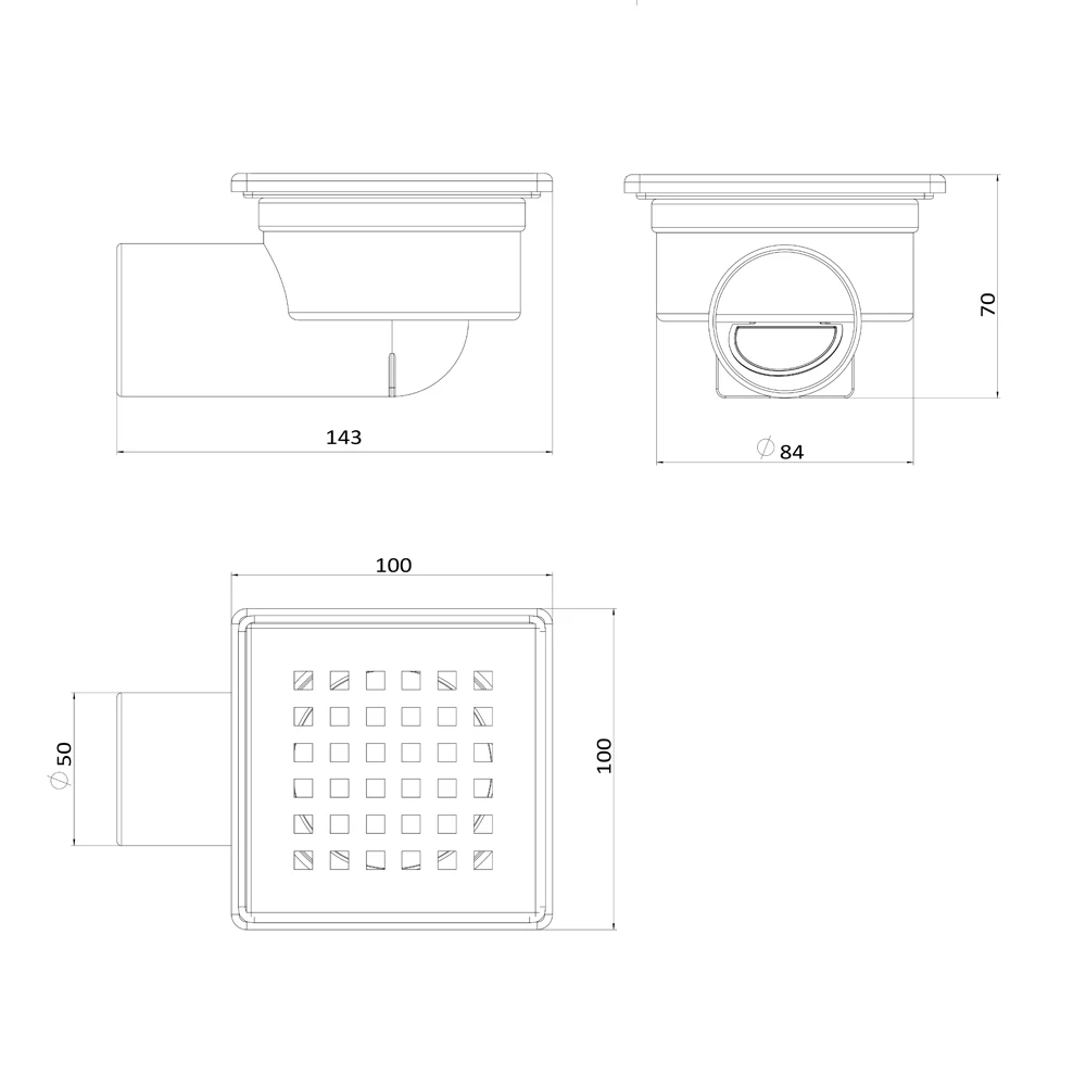 Plastic Point Drain With square Shape and square Holes Pattern High Quality SS304 or SS201 Available With Dry and Wet Siphon