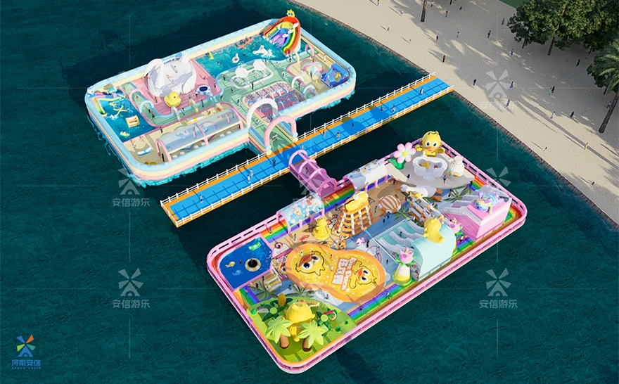Carnival Ducks and Swans Theme Castle Themed Inflatable Floating Jumping House Big Inflatable Water Park Equipment Price