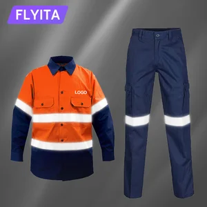 Cotton Work Clothes Wear Shirt Pant Uniform Worker Overall Construction Mining Industrial Reflective Safety Hi Vis Workwear