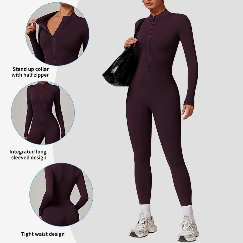 CLT8445 Women High Waist Tummy Control Half Zipper Workout Long