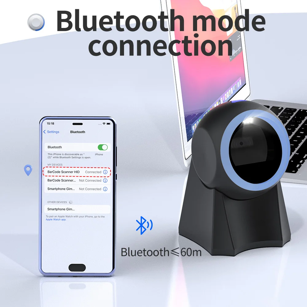 Xincode Bluetooth Scanner Wireless Desktop 2D Barcode Scanner USB QR Bar Code Reader Scanning for Inventory Clothing Supermarket