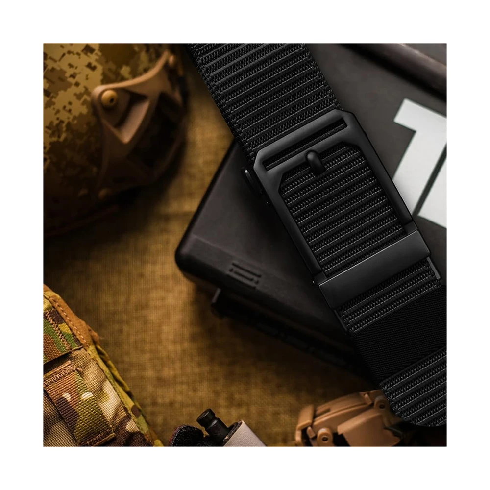 Wear-resistant Lightweight Nylon Web Work Belt with Automatic Slide Buckle Adjustable Men's Ratchet Tactical Belt