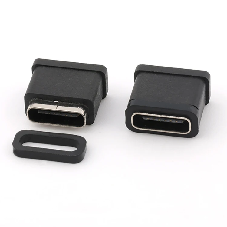 Vertical DIP Type IP67 Waterproof USB C 6Pin Female Socket Connector
