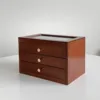 Three-layer transparent walnut wood-colored storage box