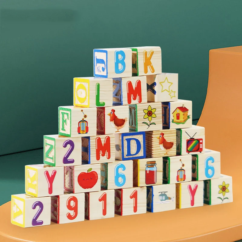 Cpc Ce Houten ABC Alfabet Leer- en Bouwspeelgoed Montessori Houten Stapelblokken voor Peuters 2-5 Met Opbergdoos van Hout