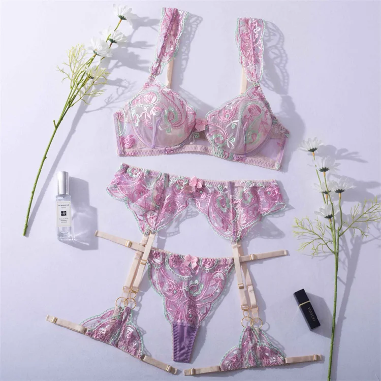 New Lace Embroidery Transparent Sexy Thin Underwear 5pcs G-string Bra ...