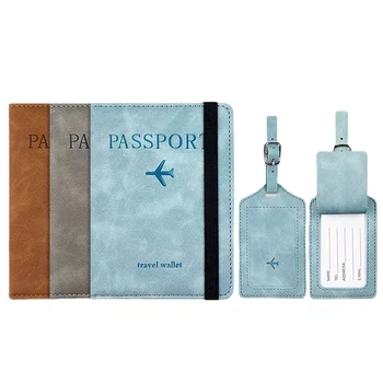 PU Leather Custom Bulk Luggage Tag RFID Travel Luggage Tags Leather Documents Organizer Passport Holder and Luggage Tag Set