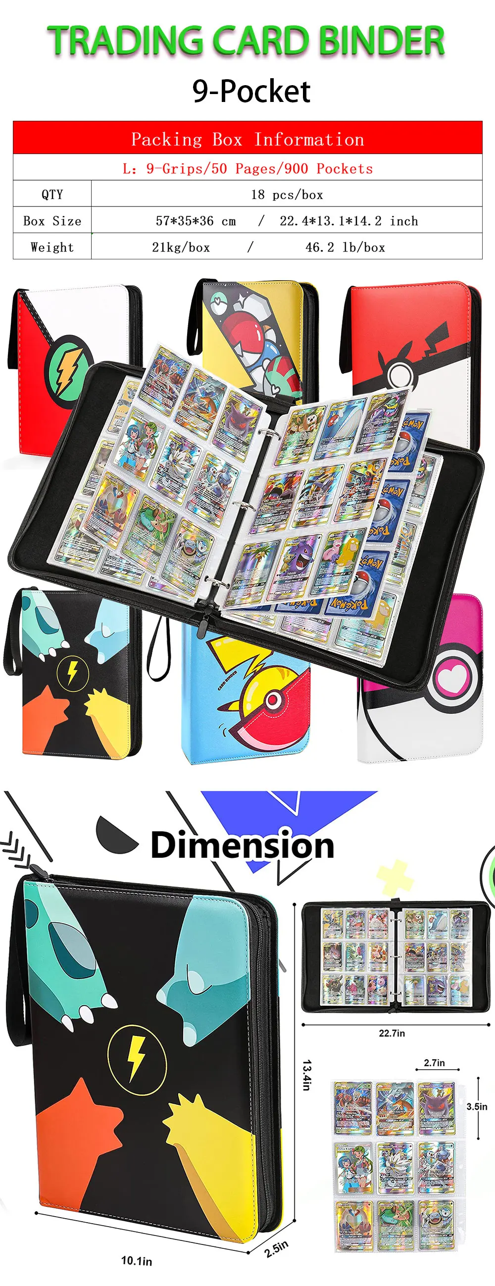 Hot Selling Trading Card Binder For Poke Mon Game Cards 9 Grips 900