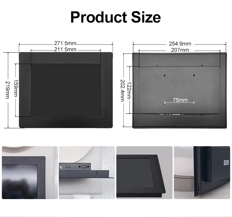 10.4/10 Inch Industrial Embedded Monitor Metal Case Resistive Touch Screen Wall-Mounted VESA VGA Port TFT-LCD Display in Stock
