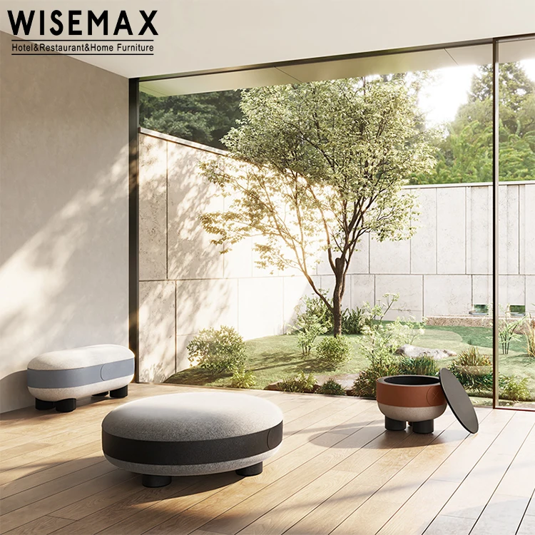 WISEMAX FURNITURE Simple Round Storage Ottoman with Legs Different Size Fabric Stool for Apartment Living Room