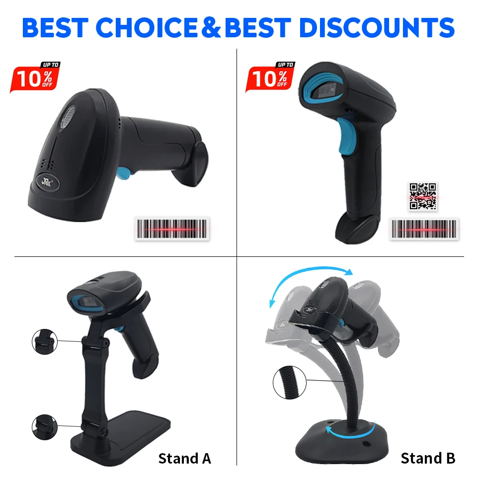 JR Wired Laser CCD Bracode Scanner with Stand for Bank Cheque Mobile ...