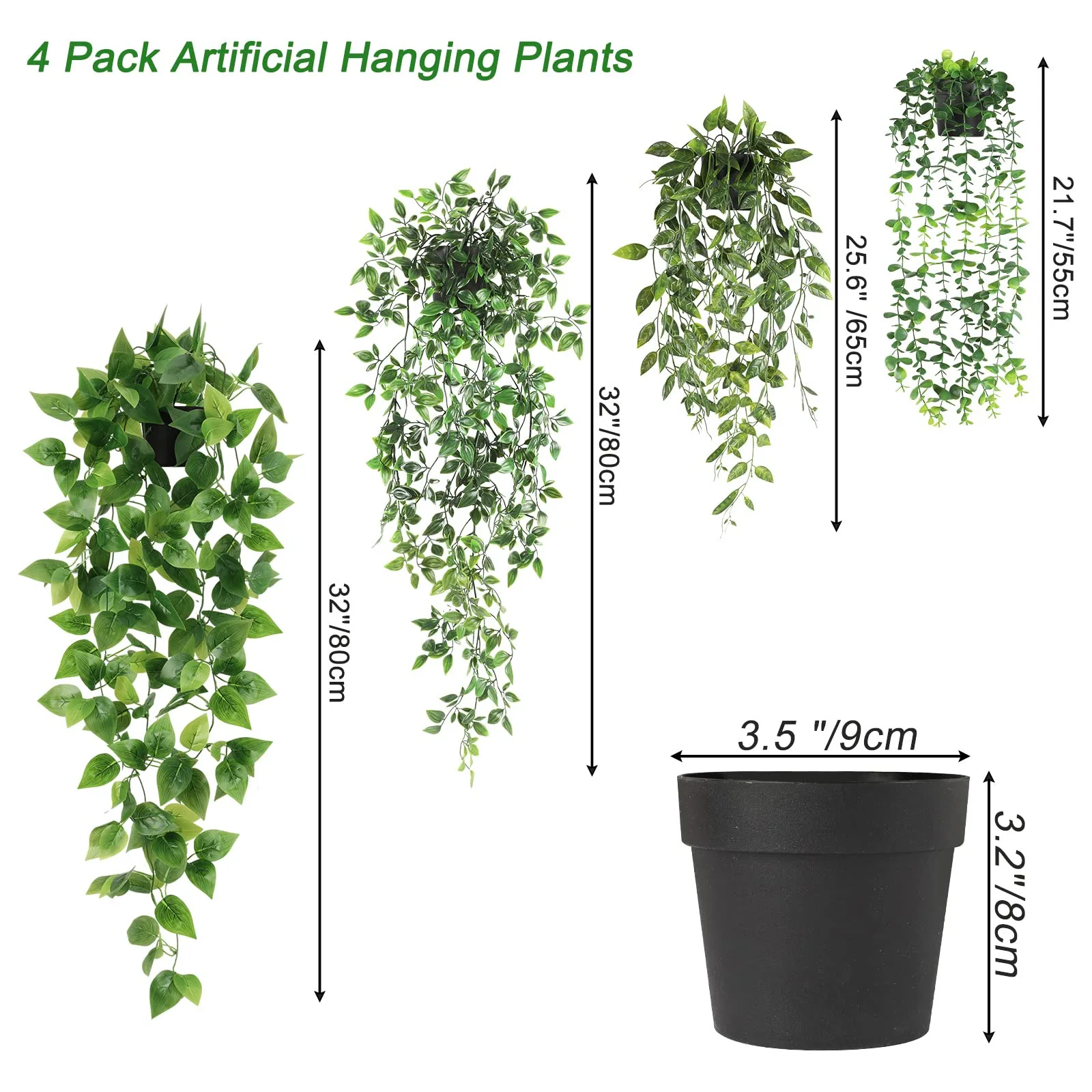 Nonfading Lifelike Artificial Hanging Plants Including Pot For Wall