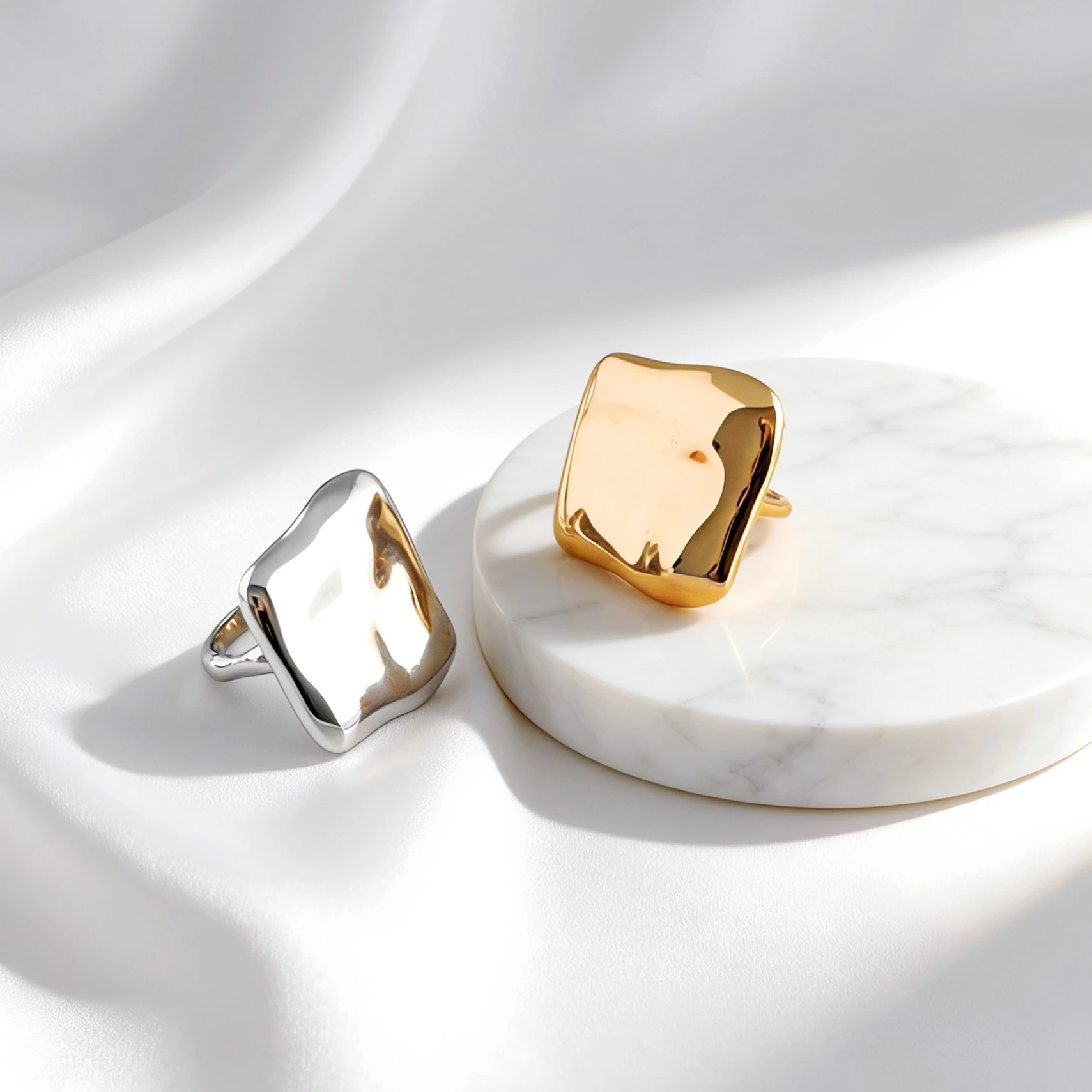 S925 Sterling Silver Oversized Ring High-Polish Concave-Convex Texture Dual-Tone Luxury Jewelry