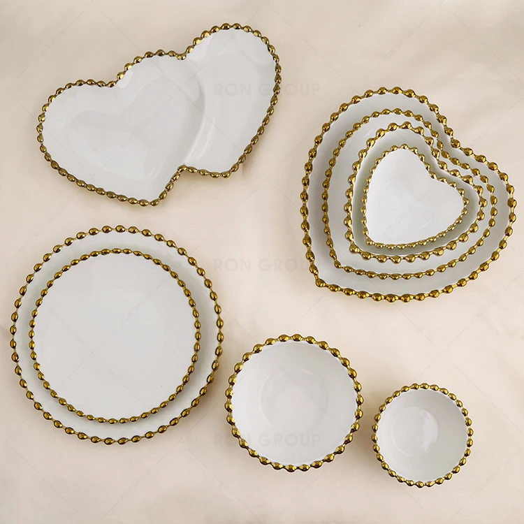 high quality multi size wedding plates luxury gold rim dinnerware decoration beaded charger plate wholesale