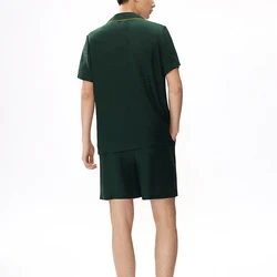 Custom Solid 100% Silk mens shorts sets two piece sleeved satin sleepwear shorts set silk NO 2
