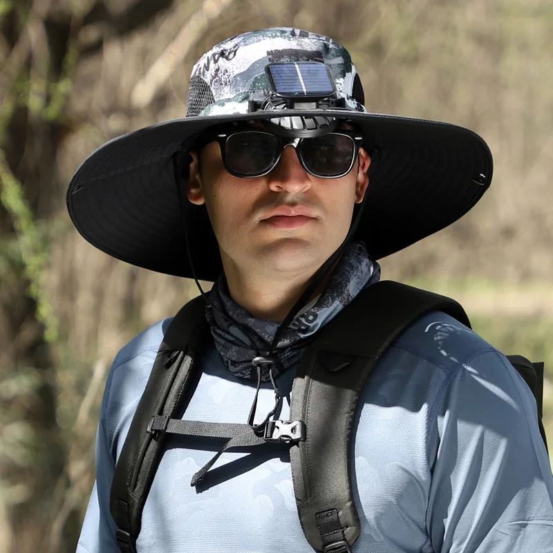 Wholesale Summer UV Protection Breathable Solar Charging Fans Different Colors Wide Brimmed Sun Hats Nylon for Outdoor Work