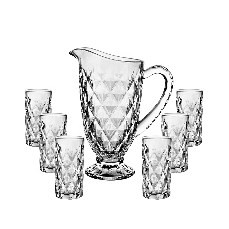1000ml 300ml 7 Pcs Set Engraved Glass Water Jug Sets for Kitchenware