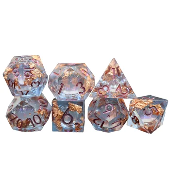 Sharp edge dice Customized Dnd Dice 16mm RPG polyhedral gold foil liquid core dice