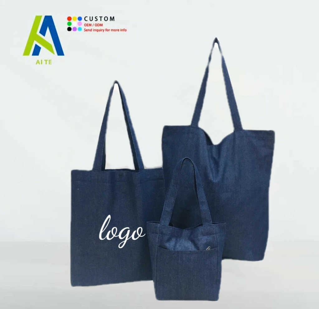 Stylish Big Capacity Cotton Denim Tote Bag Quality Canvas Shoulder Bag for Students and Business for Literature Carrying Gifts