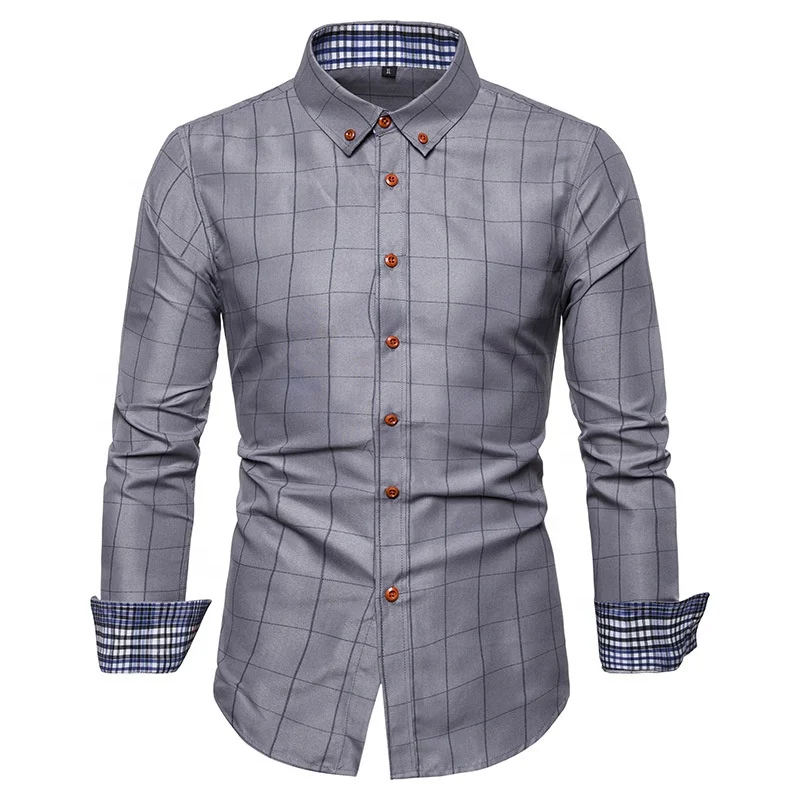 Business Work Office Casual Striped Shirts Long Sleeve Plaid Cotton ...