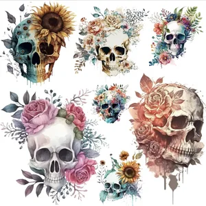 Ready to Ship Skull DTF Designs Logo Printing Sticker Iron on Transfer Label Decals Custom Vinyl Film Plastisol Press Patch