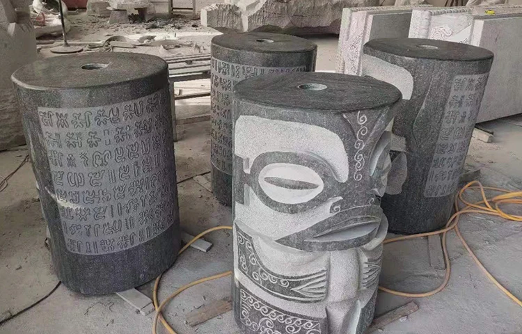 Factory Custom Stone Carvings and Sculptures Wholesale Graite Stone Carved Garden Tiki Statue