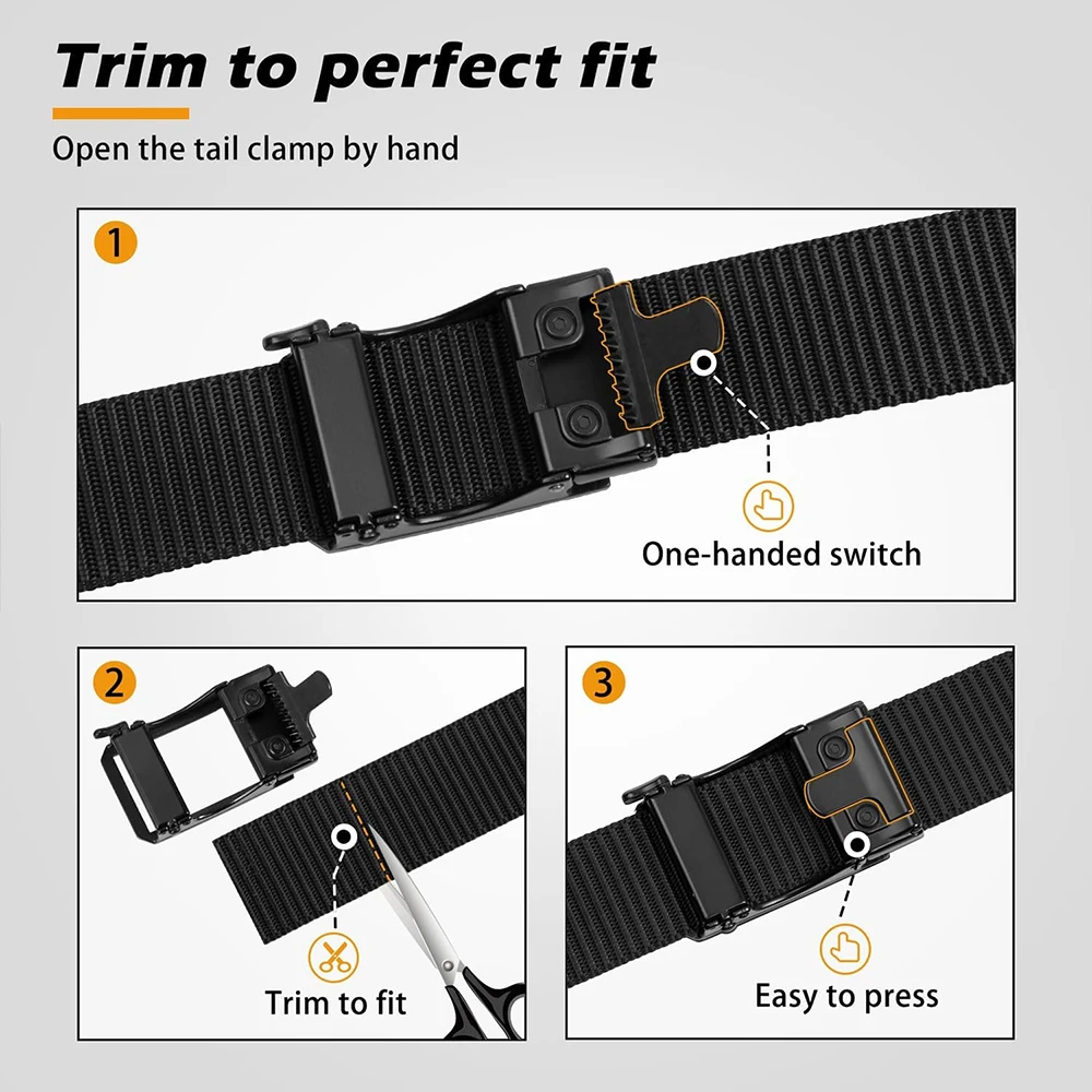 Wear-resistant Lightweight Nylon Web Work Belt with Automatic Slide Buckle Adjustable Men's Ratchet Tactical Belt