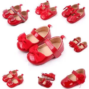 2026 Red Christmas Princess Girl Shoes for Baby Toddler Infant Newborn Mary Jane Flats Breathable and Anti-Slip Outsole