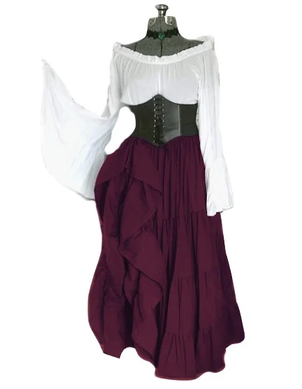 BAIGE Halloween Female Medieval Dress Cosplay Costume Girls Gothic Vintage Victorian Carnival Long Sleeve Pleated Skinny Dress