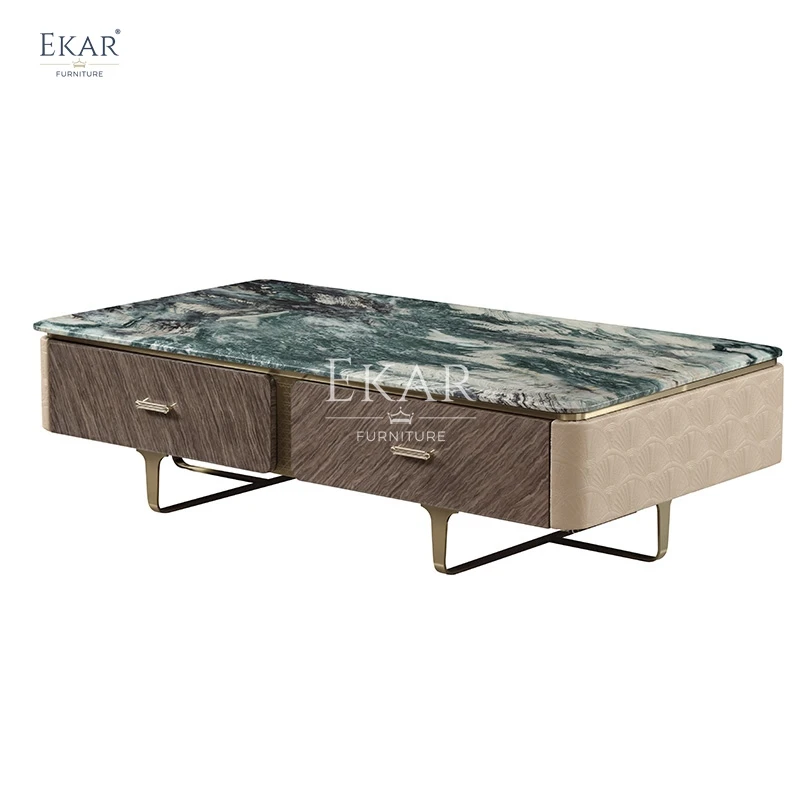 New design brushed champagne gold stone surface coffee table living room furniture table