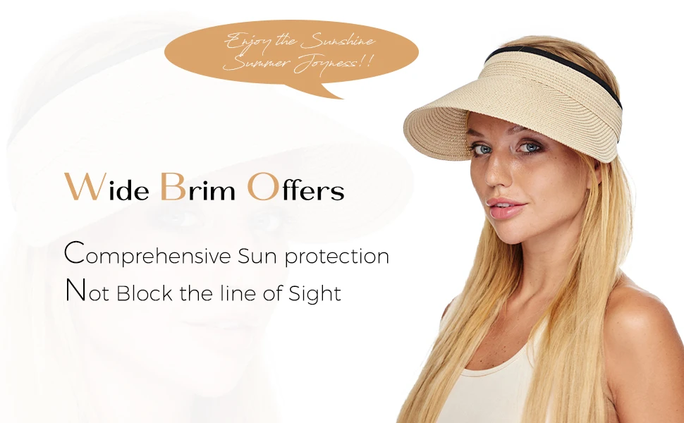 Womens Sun Visor Hat Straw Sun Visors For Women Summer Packable Ponytail Beach Hats For Women