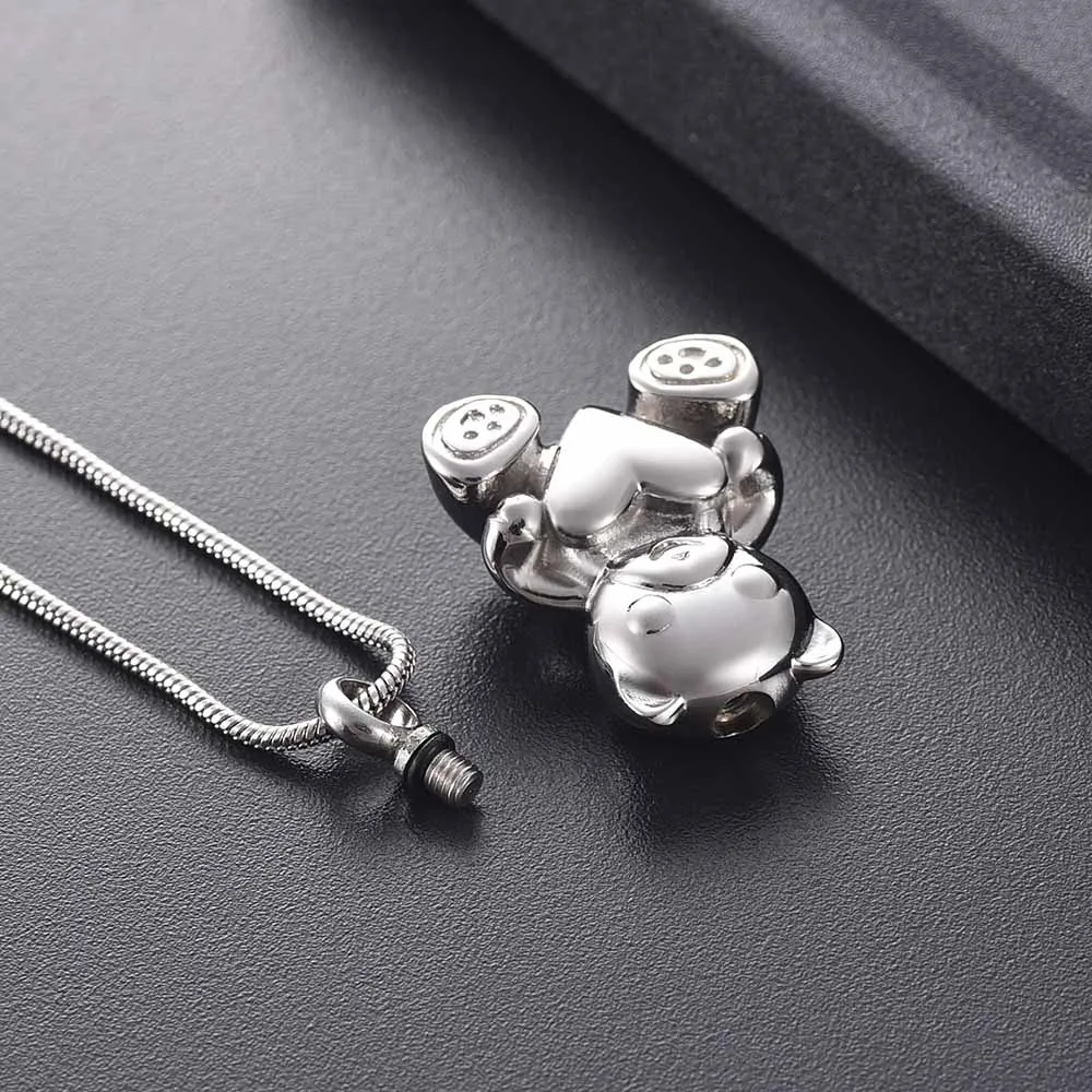 Cremation jewelry cute love bear stainless steel urn necklace to commemorate the dead relatives used for cremation funeral