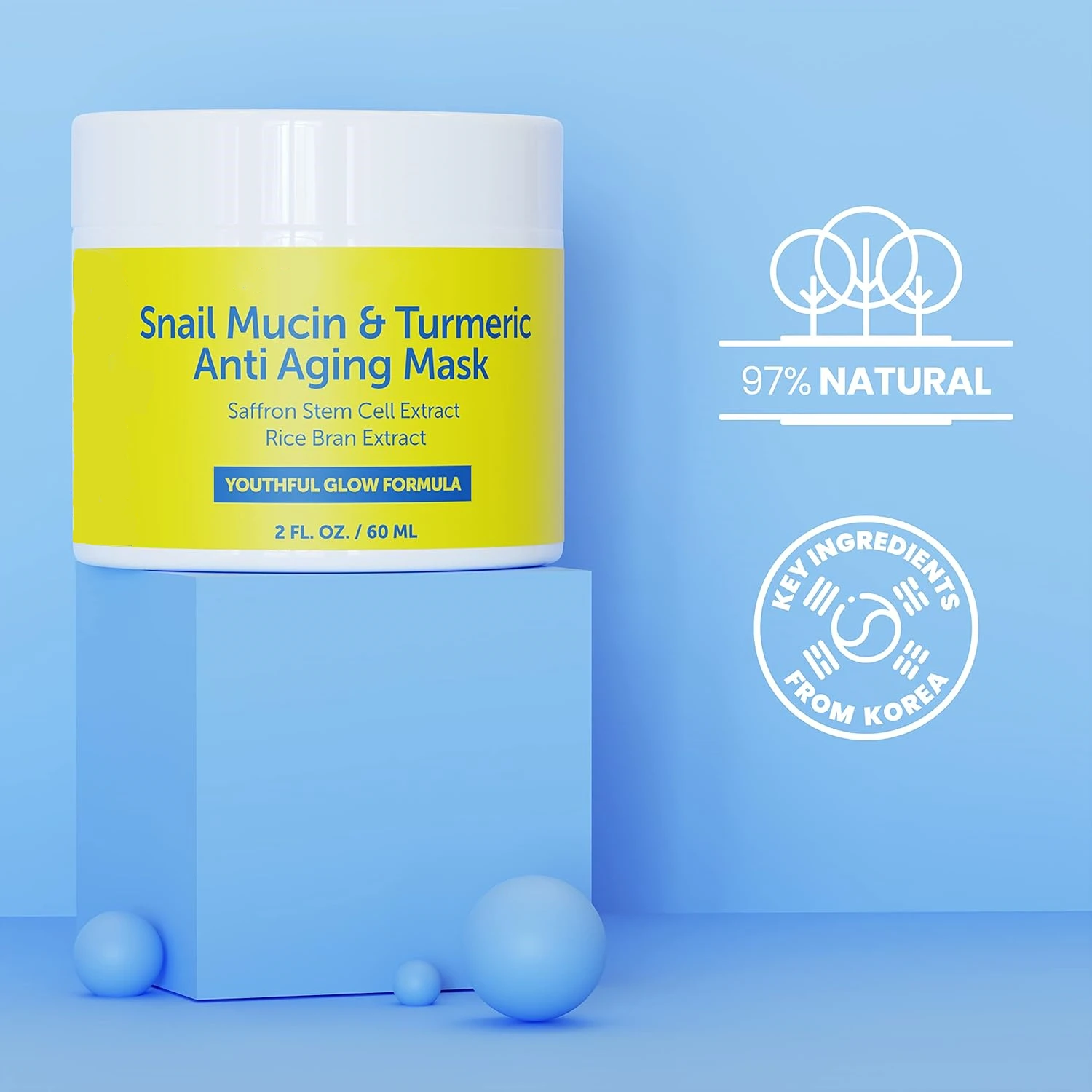 Private Label Snail Mucin Turmeric Face Mask Skin Care Beauty Anti Aging Facial Mask Cream with Saffron Stem Cell Extract