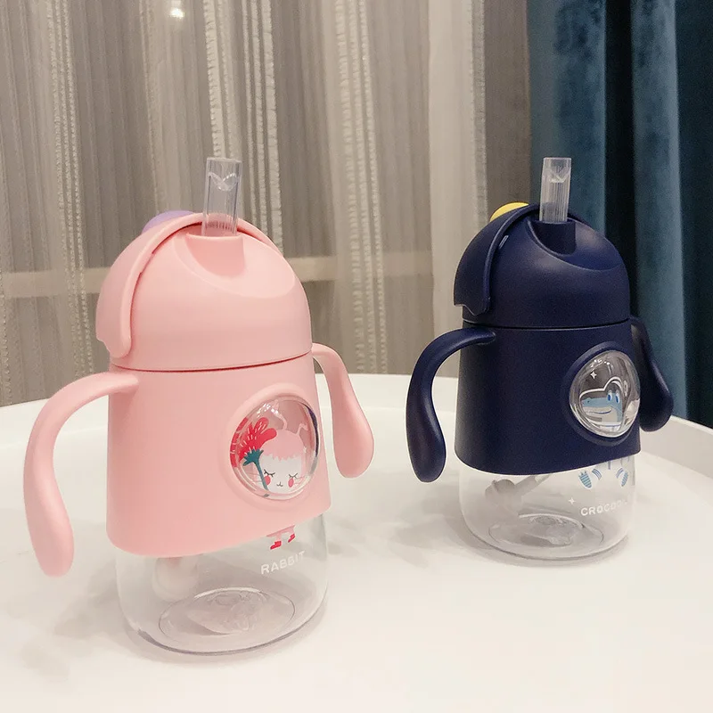 Wholesale 350ml Custom Cartoon Children Bottle Travel Leakage-proof Plastic Bpa Free Kids Drinking Cute Water Bottle with Straw