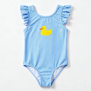 OEKO TEX Summer Girls Baby Ruffled Short Sleeve One Piece Swimsuit Kids Stretchy Outdoor Swimwear High Demand Comfort Children