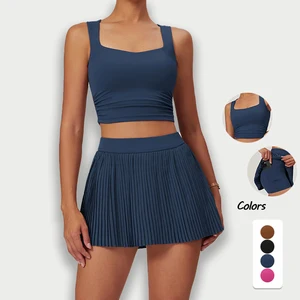 Summer Sport 2-in-1 Tennis and Golf Pleated Shorts With Pocket for Adults Women's High Waist Stretchy Workout Fitness Skirt