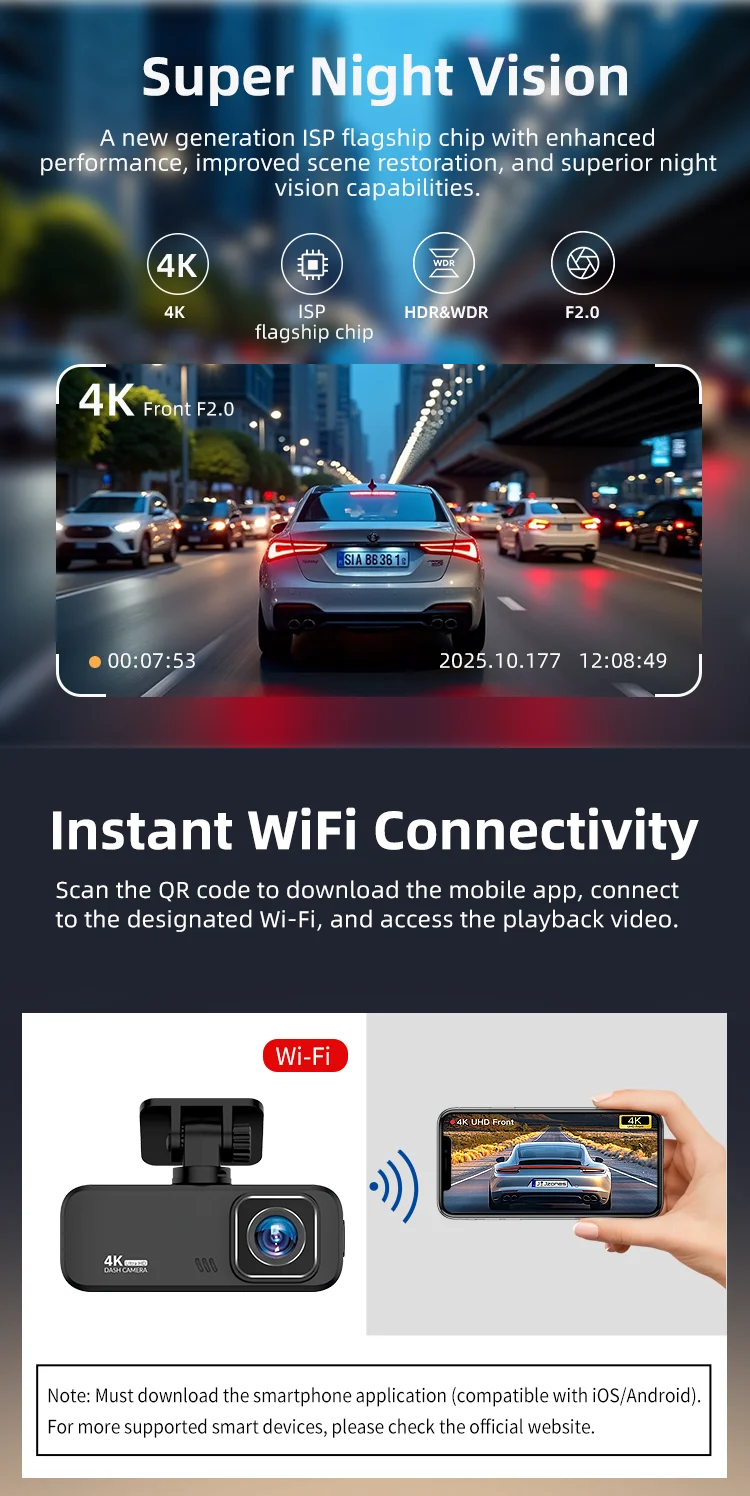 Dual Lens Car DVR Recorder Car Dash Camera with 4K Front and Back 1080P IPS Screen Loop Record for Competitively Priced details