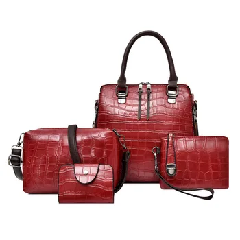2021 Cheap 4 pcs Alligator Pu Leather Handbags Wholesale Handbag and Wallet Set With Custom Logo