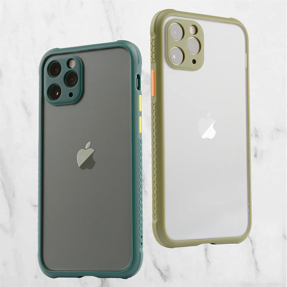 Hot Selling New OEM Transparent Color Button Luxury PC Shockproof TPU Soft Cell Phone Case Cover For iPhone 11