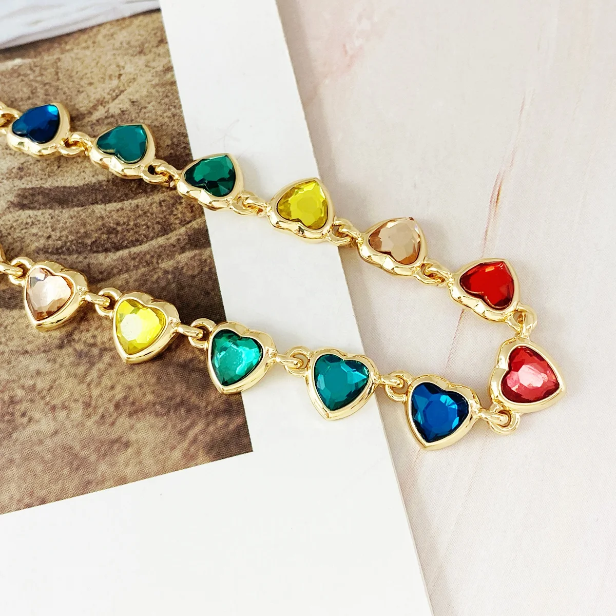 Jewelry Brand Customized Diamond Gemstone Heart Charms 18k Gold Plated Choker Necklace for Women Punk Zinc Alloy Unisex OEM ODM