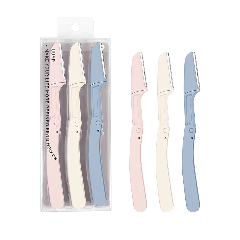 In Stock Eyebrow Trimmer razor Dermaplaning Tool Makeup Tools 3Pcs Cutsotmized Package Foldable Macro Blade Mix Facial razor Hef85654b03da4e59bc7e574e31d6c957y
