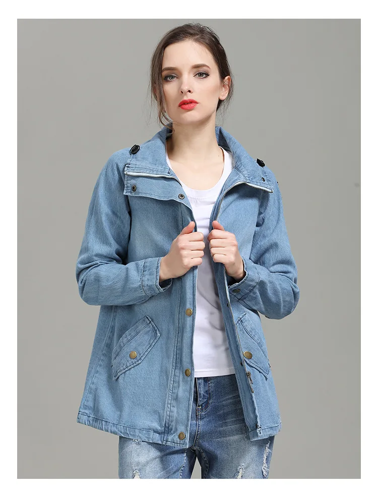 Fashion Spring Women Denim Hooded Coats 