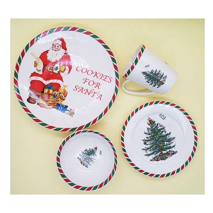 Wholesale Ceramic Christmas Tree Tableware Porcelain Milk Cup Mug Steak Plate Bowl sets