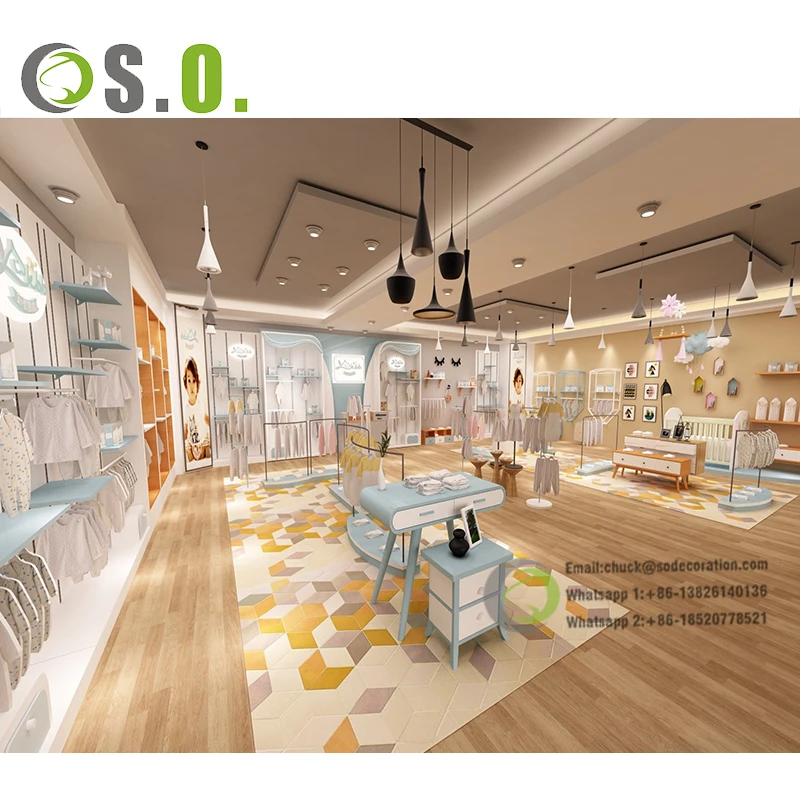 Wooden Baby Clothing Shop Decoration Kids Clothing Stores Fixture