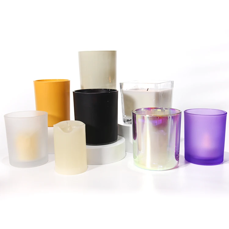 matte finish frosed glass candle jars with wooden lid on
