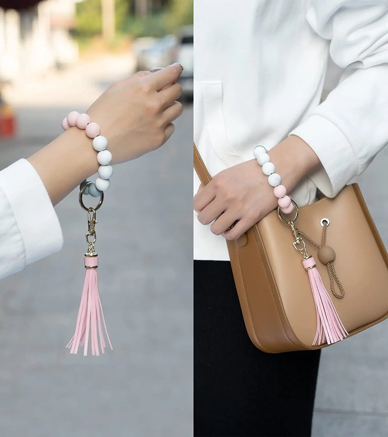 Yyx Elastic Cord Wallet Bracelet Keychain Wristlet Silicone Bead Key