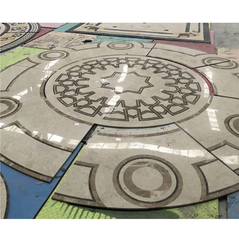 Design moderno e pop, personalizado com padrão de medalhão em jato de água em mármore dolomita marrom, para decoração de lobbies de hotéis, com 1 ano de garantia.