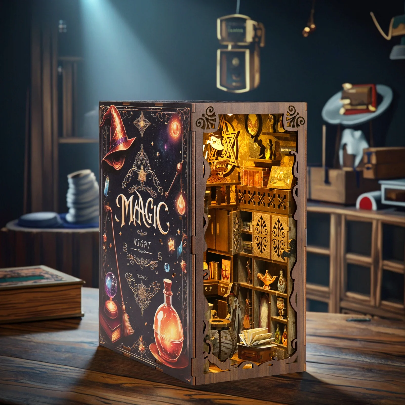 Custom Magic Bookshelf Decoration Library Book Nook DIY Friendly Wooden 3d DIY Book Nook Kit for Puzzle Toy