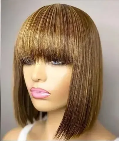 Blond Kort Bob Paryk Med Pandehår Brasiliansk Ægte Hår Til Kvinder_voghion.com