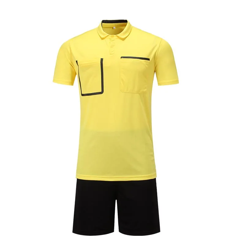Popular Solid Style Soccer Referee Uniform Professional Football Shirts and Shorts Suits Jersey Black Yellow Green